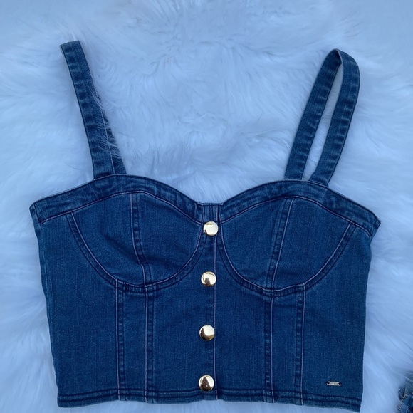 New GUESS Fitz Denim Bustier Top - Picture 1 of 4